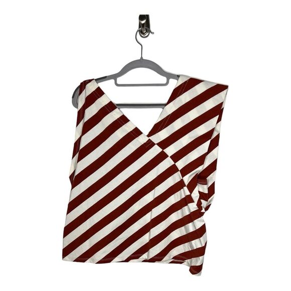 Anthropologie Postmark Top Womens Medium Red White Stripe Asymmetric July 4th - Picture 2 of 15